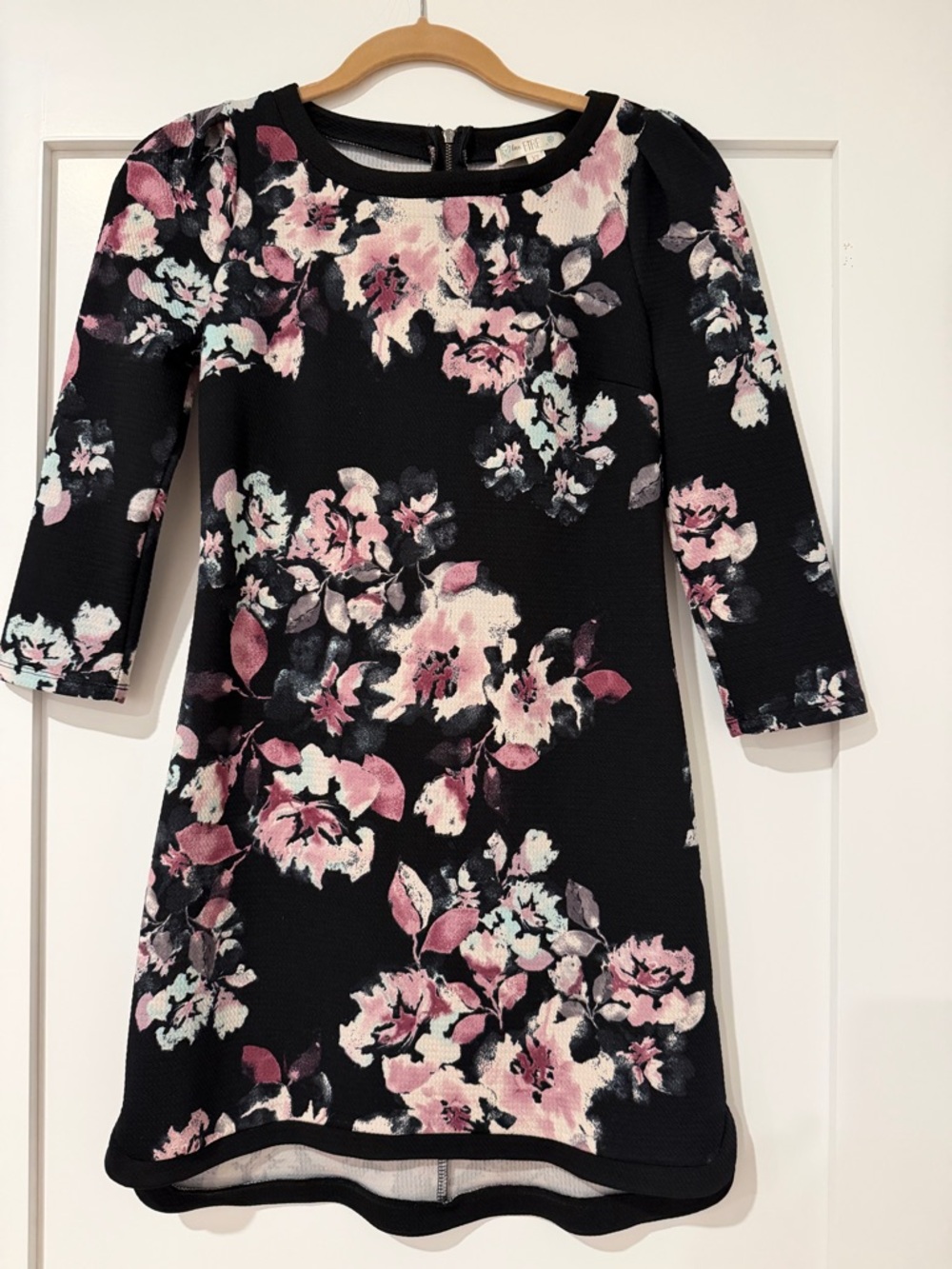Black Floral Dress with Pink Accents